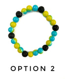 Yellow and Blue Glass and Black Lava Stone Bracelet