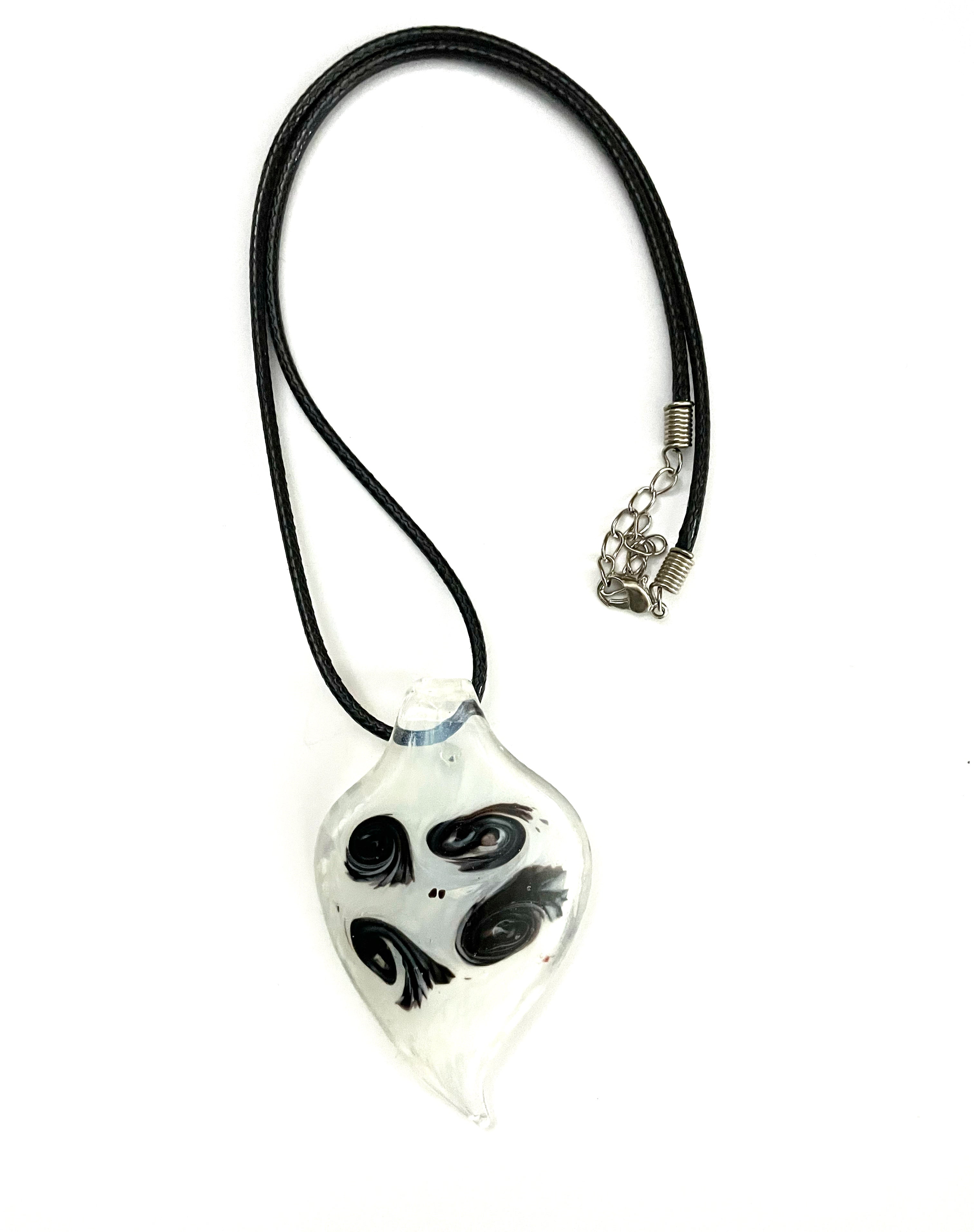 Milky White with Black Swirls Glass Necklace