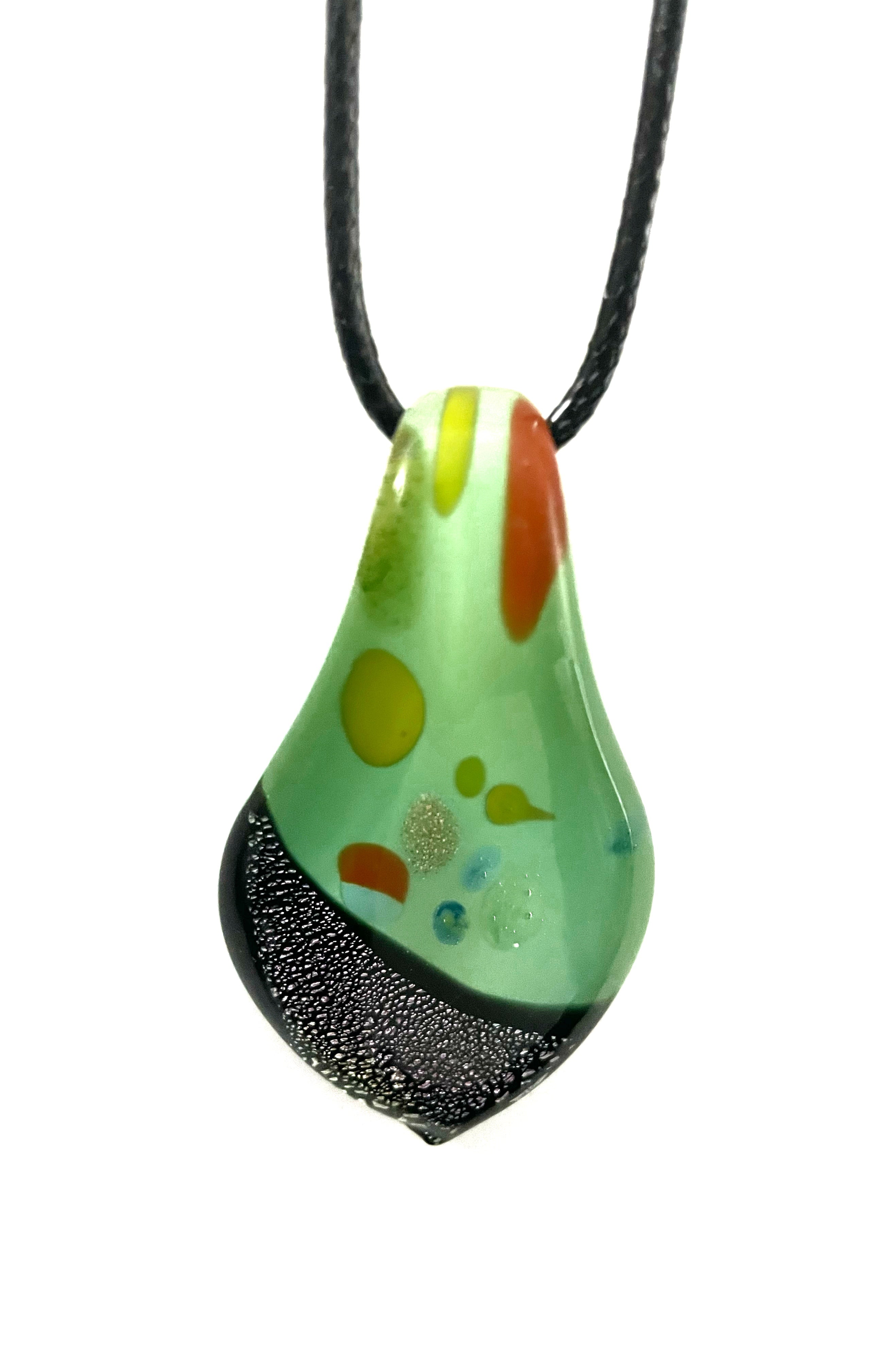 Colorful Green with Blue Glitter Glass Necklace