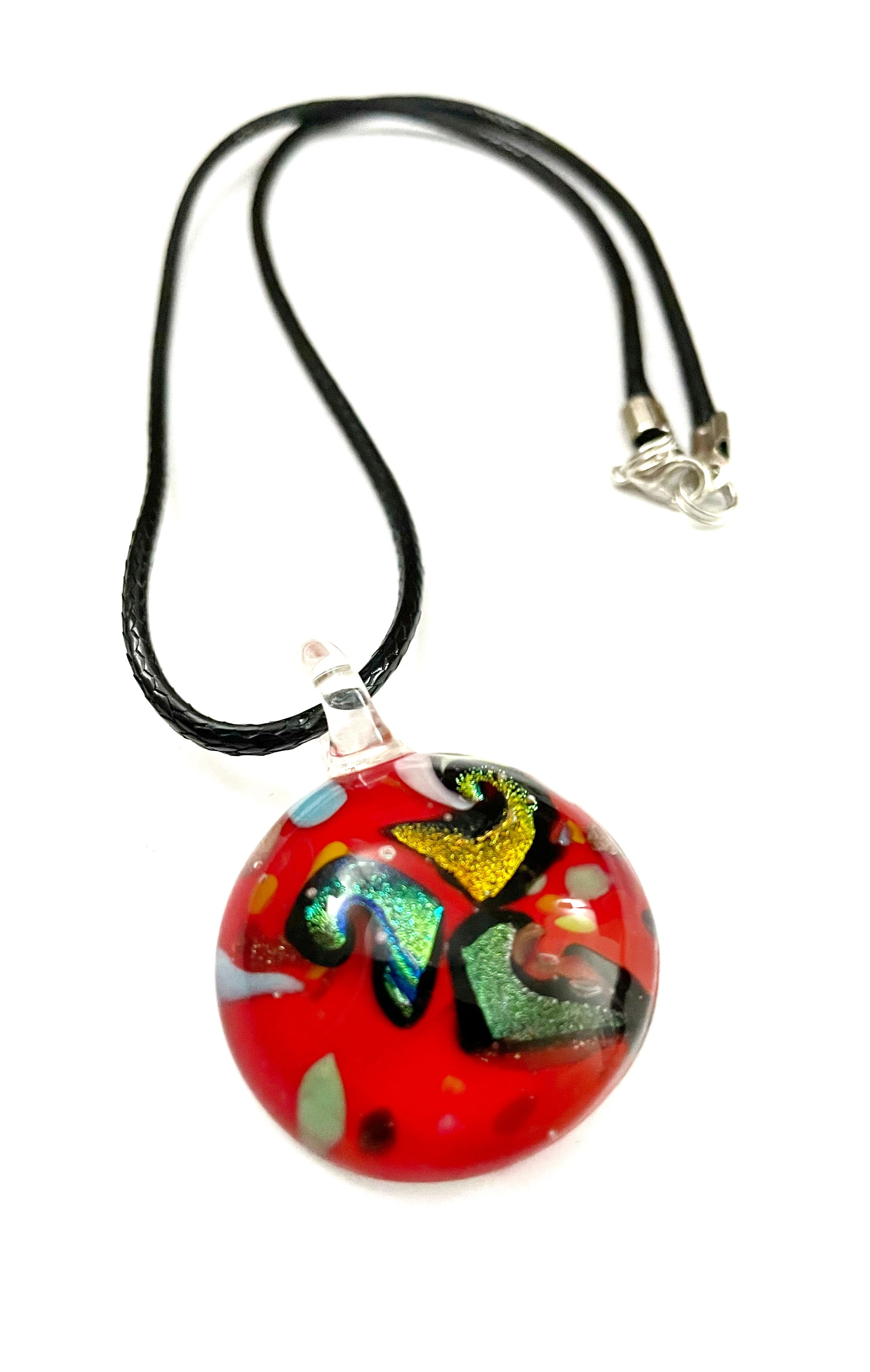 Red Dichroic Circle Necklace