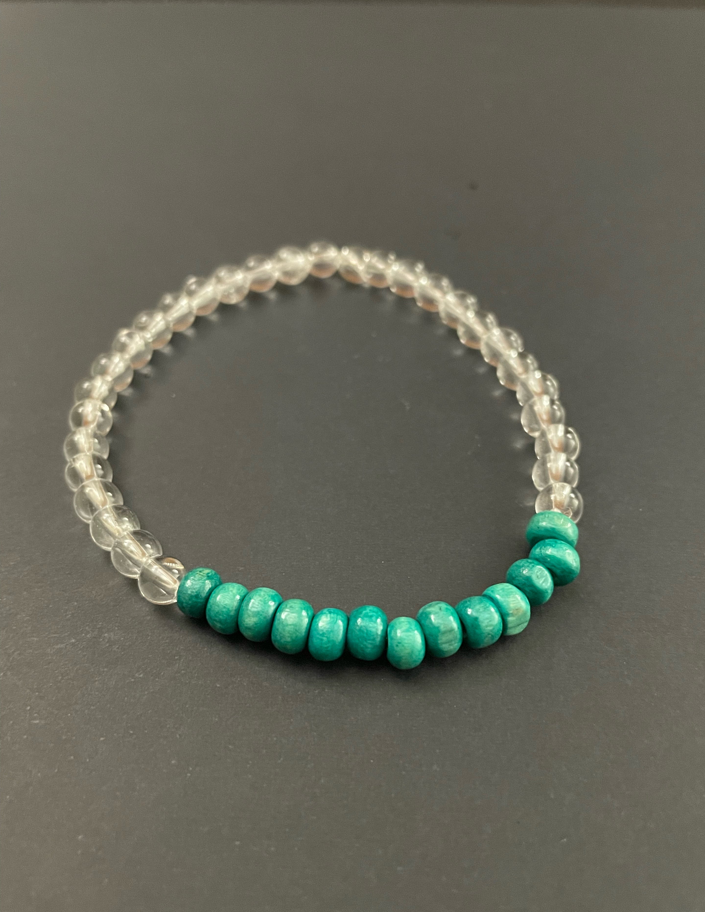 Wooden and Clear Quartz Stretchy Bracelet