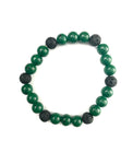 Green with Black Specks and Black Lava Stone Bracelet