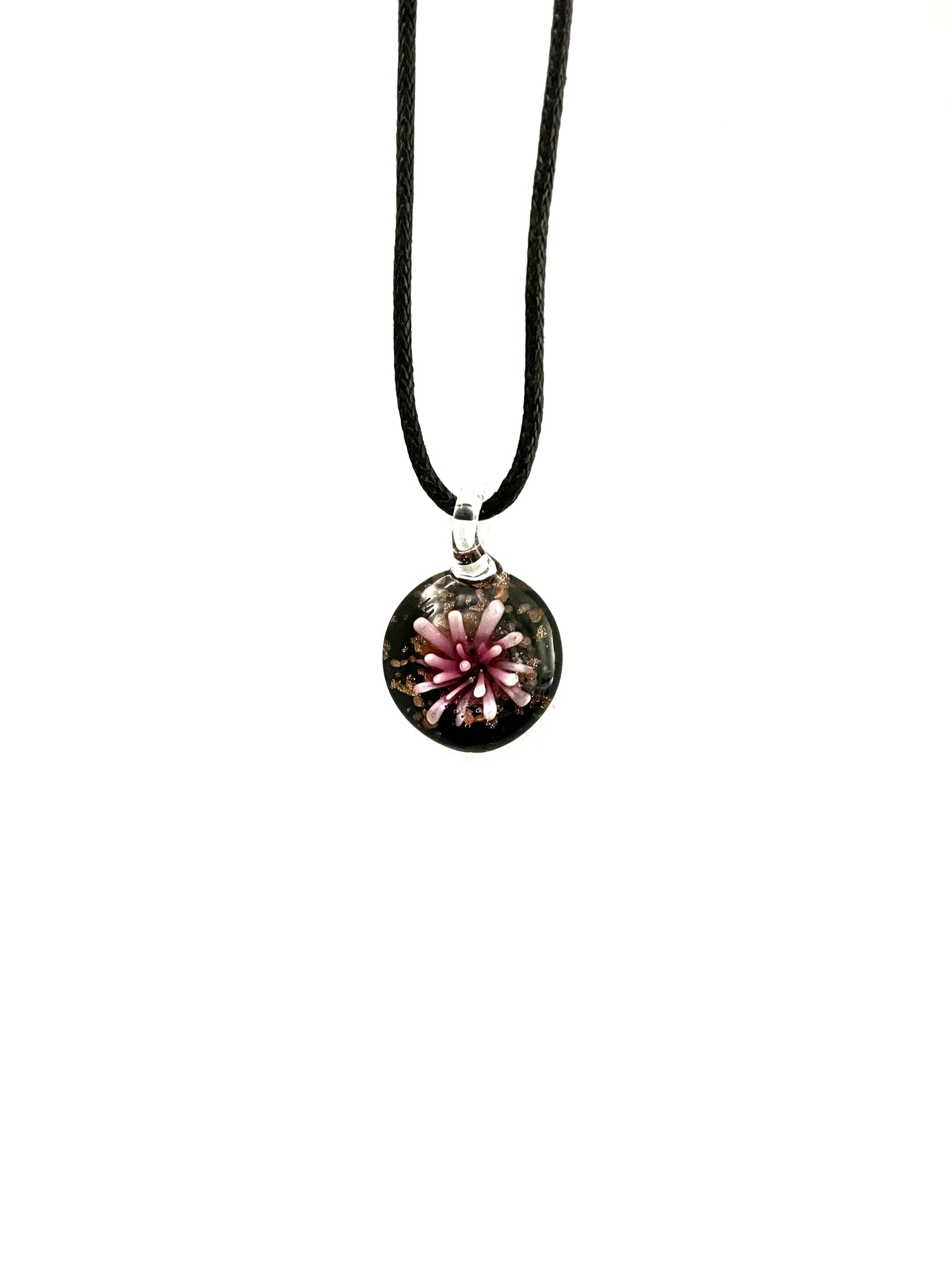 Flower Burst with Black Background Glass Necklace