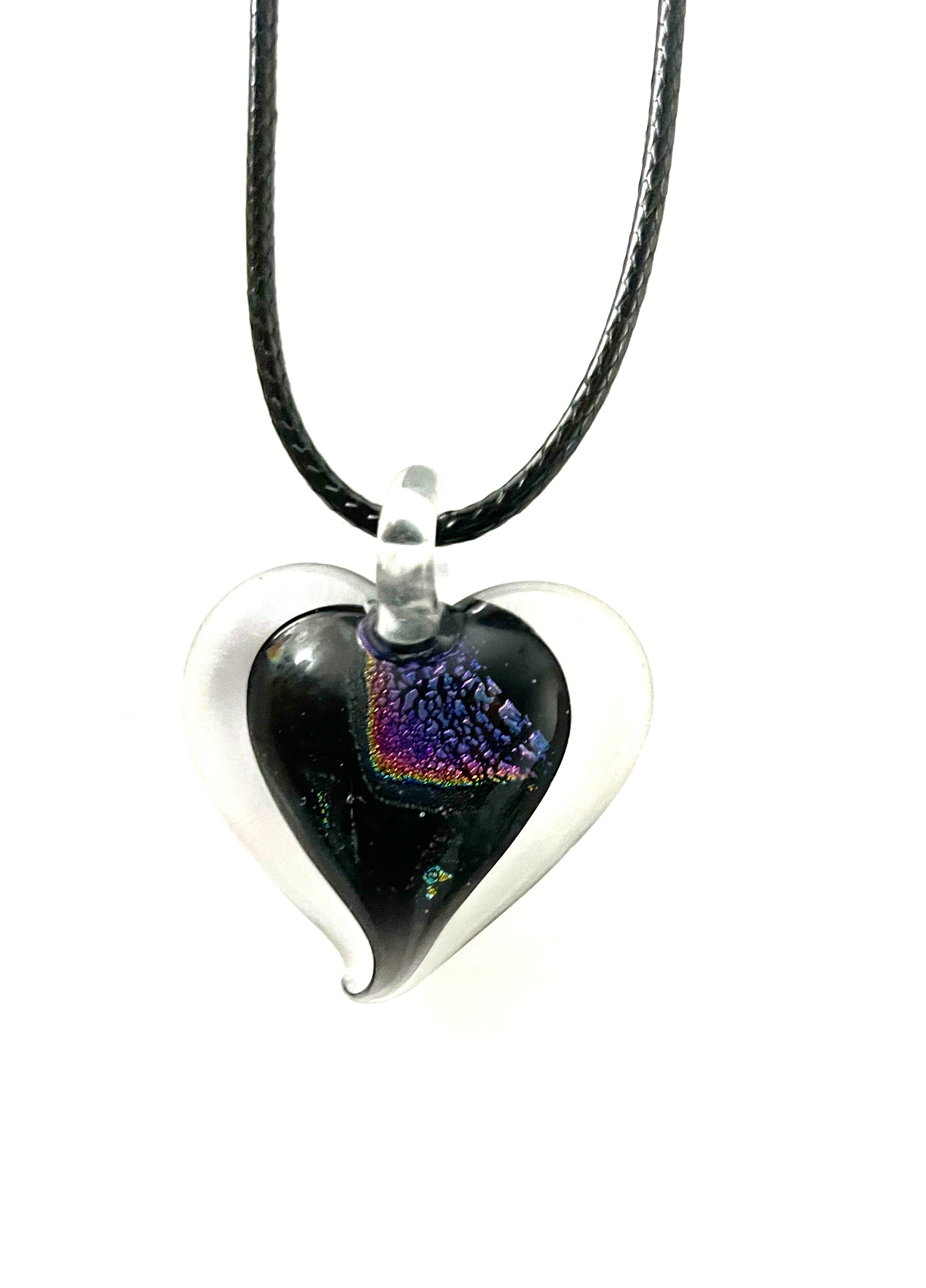 Blue, Punk and Yellow Dichroic Heart Necklace