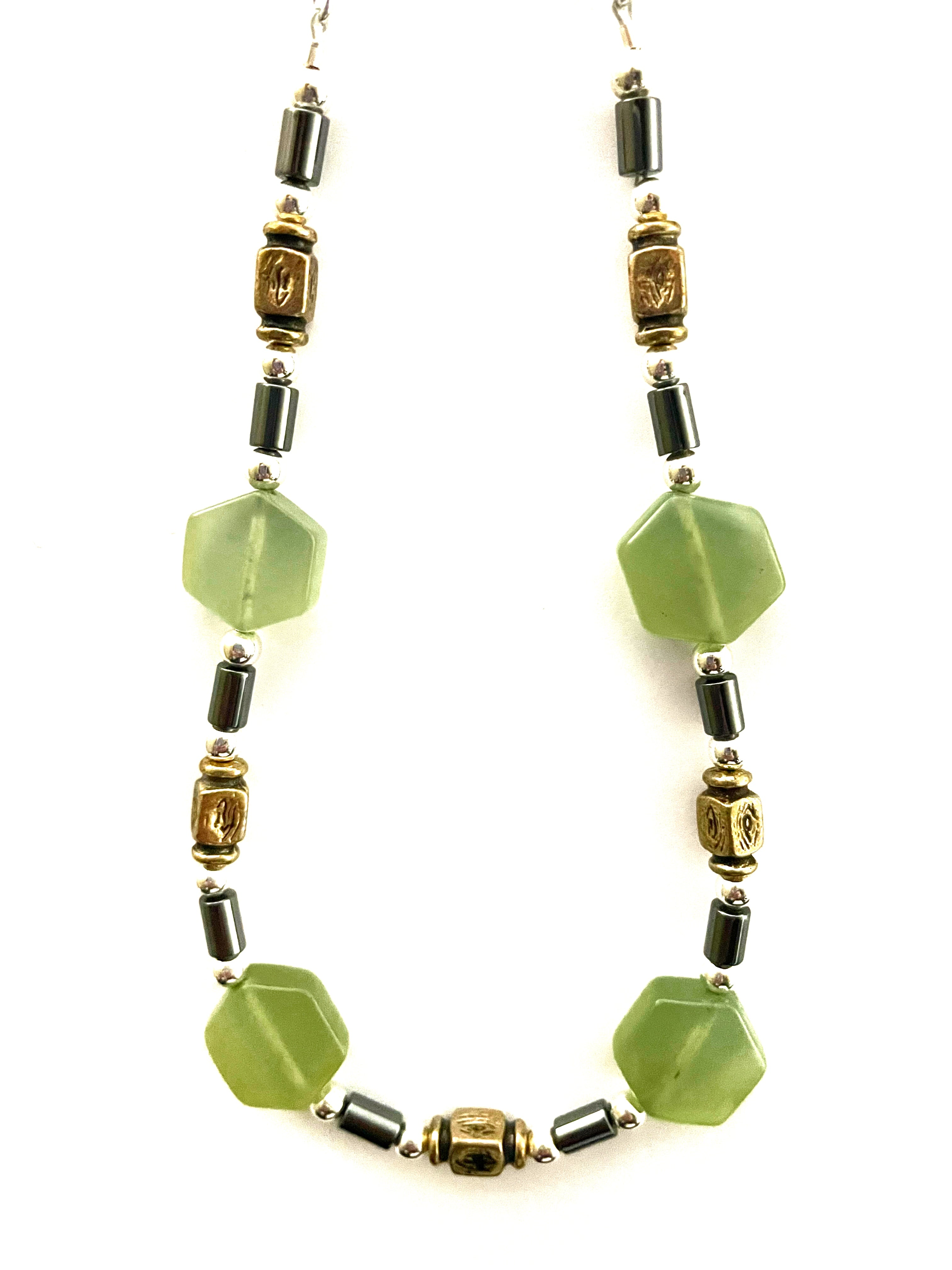 Green Hexagon Glass Necklace