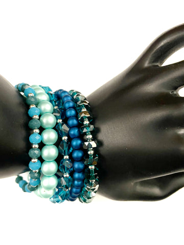 Blue and Green Glass Stacked Bracelet