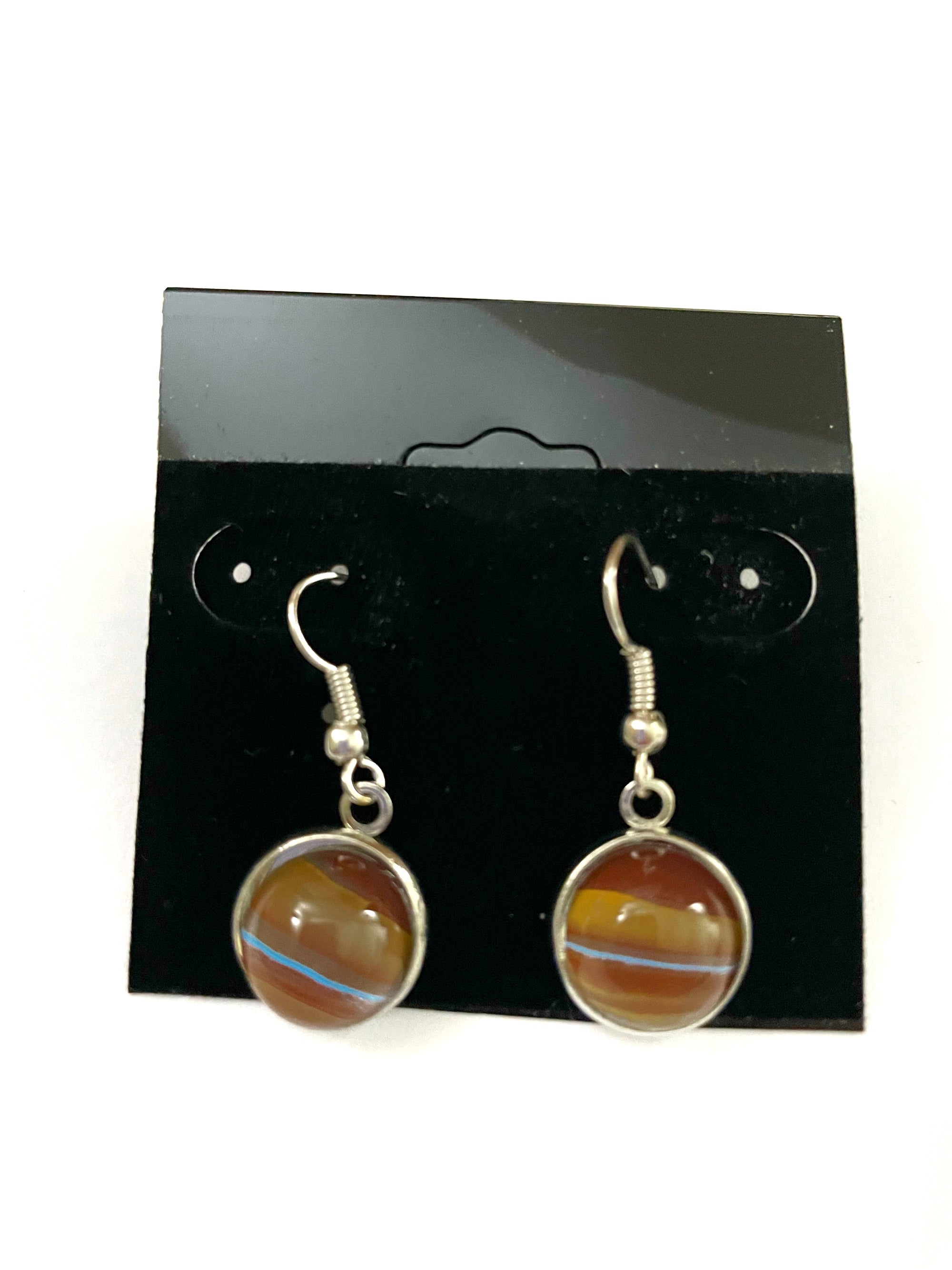 Brown and Blue Acrylic Paint Earrings -Dangle