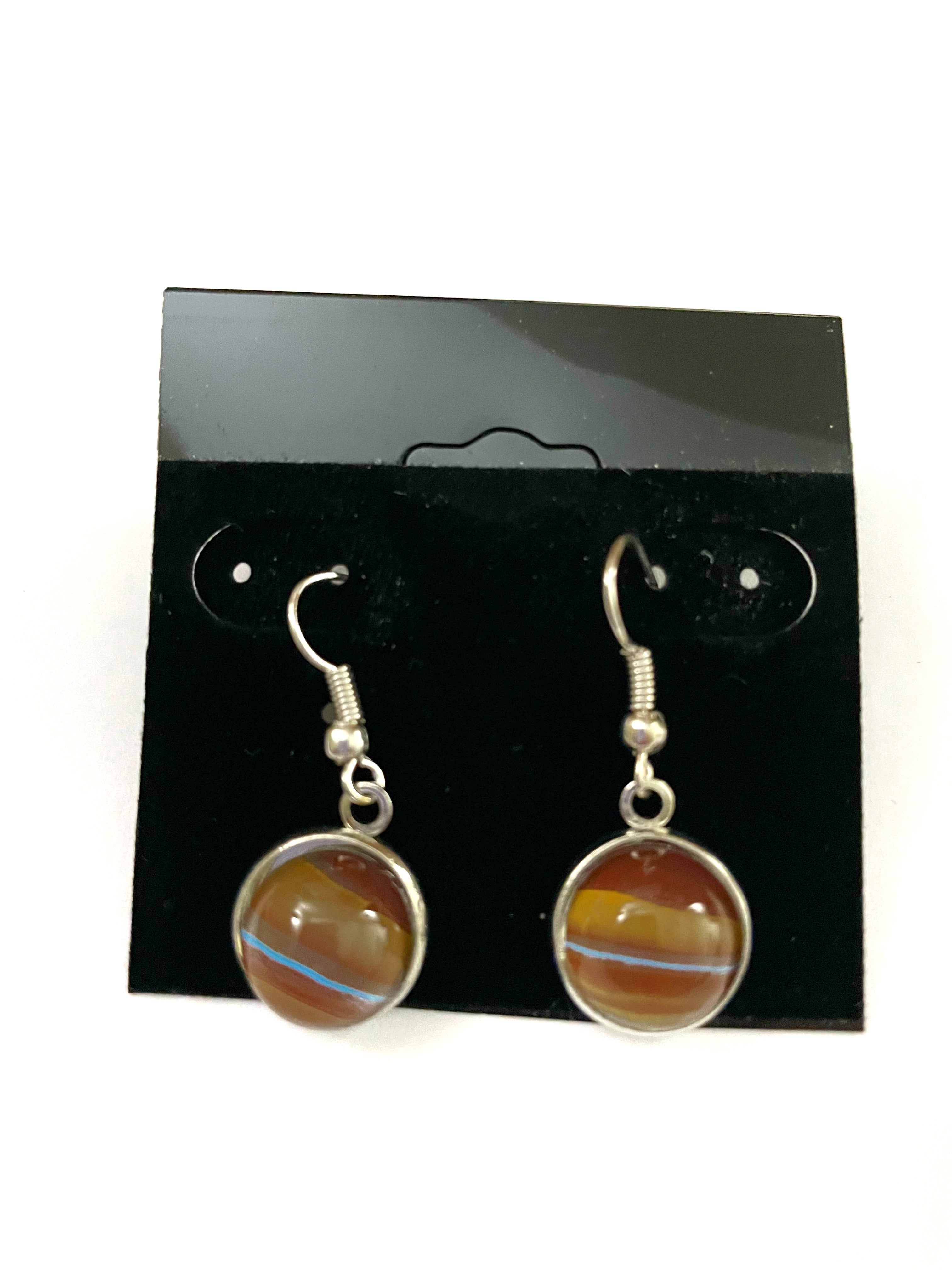 Brown and Blue Acrylic Paint Earrings -Dangle