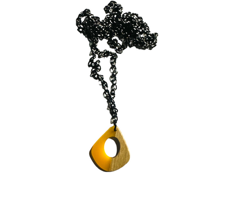 Teardrop Resin and Wood Pendant Necklace