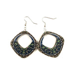 Diamond Wood  Carved Earrings